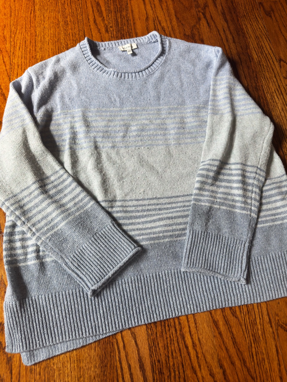 Ella Moss Light Blue and Cream Striped Crewneck Sweater